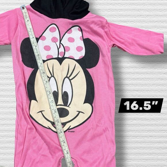 Vintage 80s 90s Disney Babies Minnie Mouse Pink Hooded Footie Sleeper Pajama 12M - Picture 7 of 9